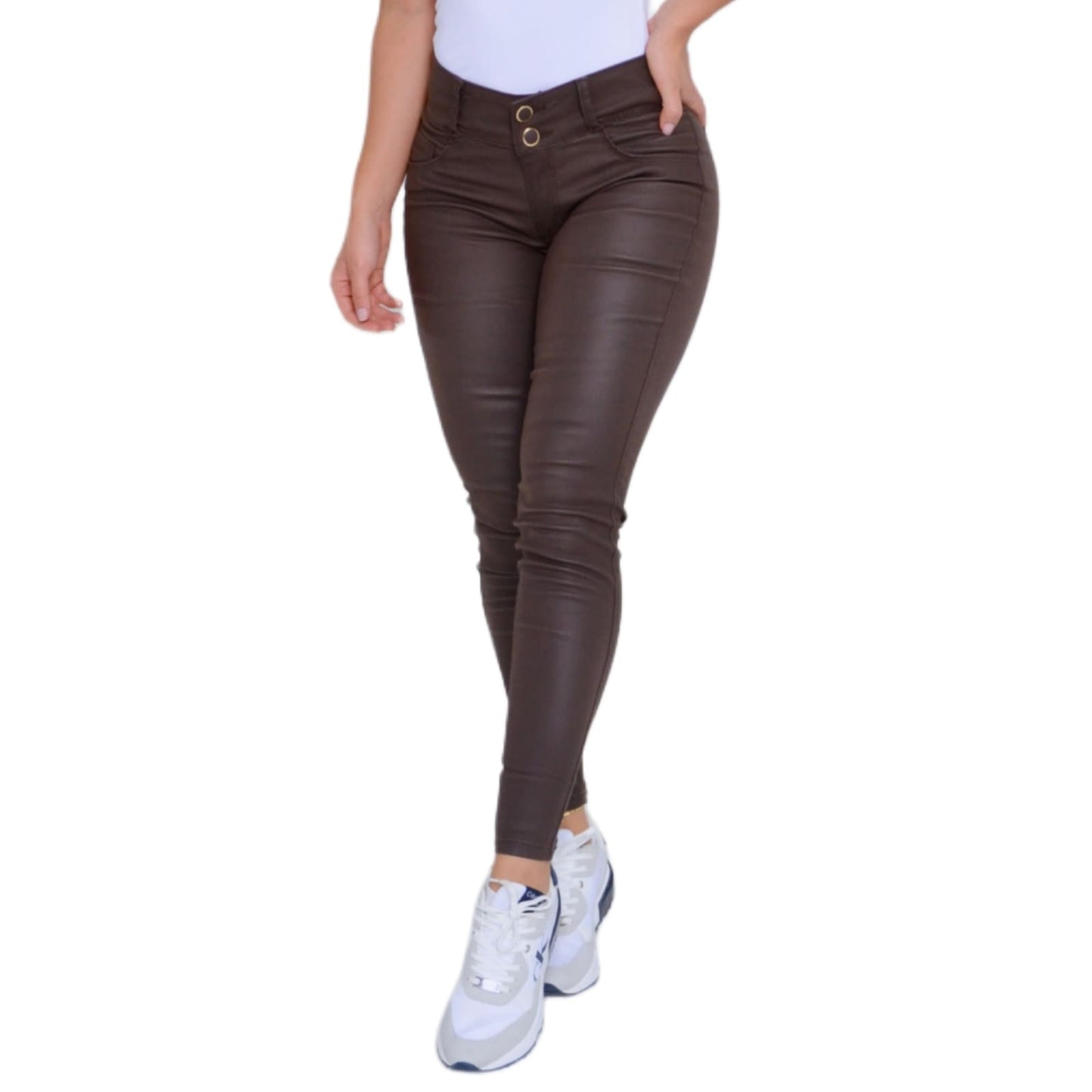 Pantalón Efecto Cuero - Café