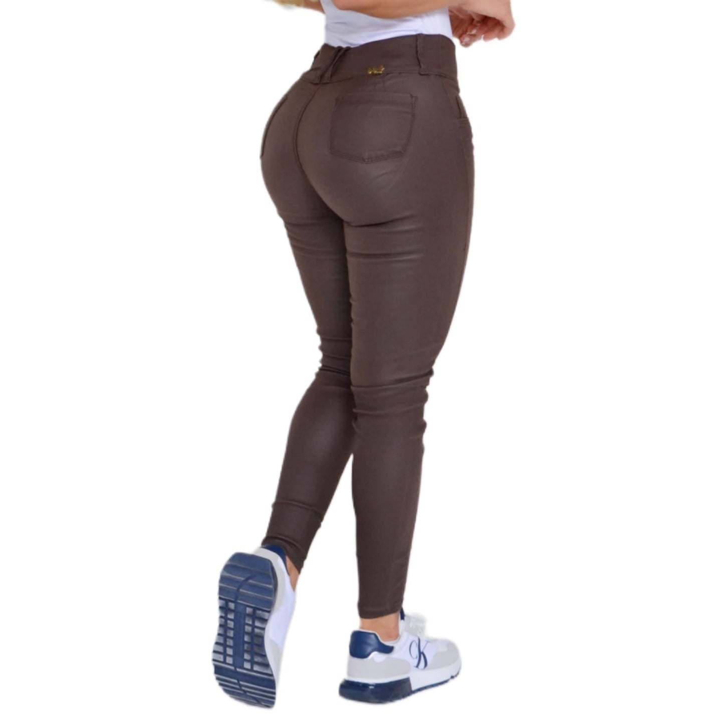 Pantalón Efecto Cuero - Café